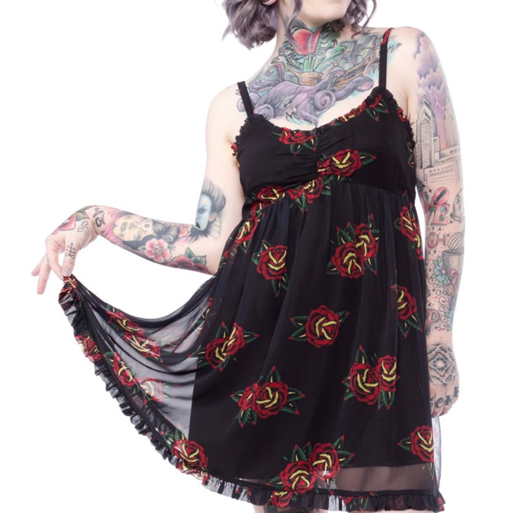 3X Sourpuss Black Roses Dress